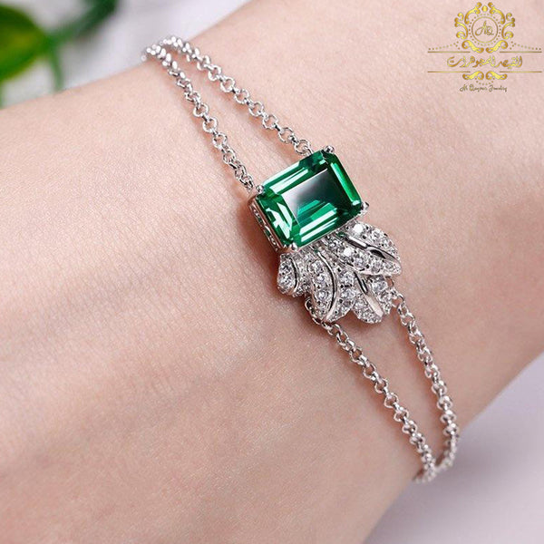 Bracelet argent 925 doré Pierre Agate Verte Facettée